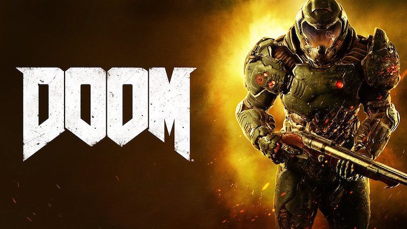 Doom logo with armored marine