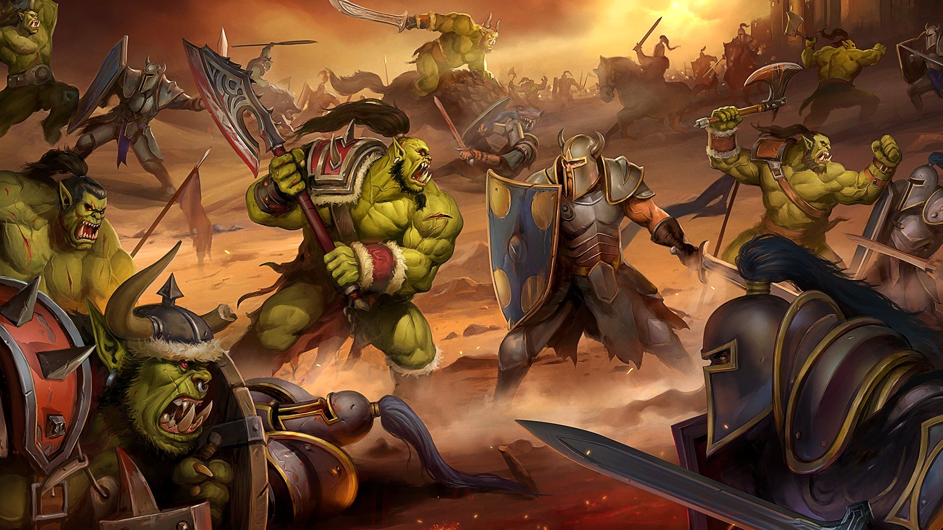 Warcraft orcs fighting in battle