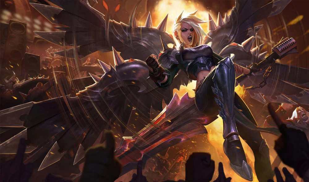 Kayle wielding sword in Pentakill skin