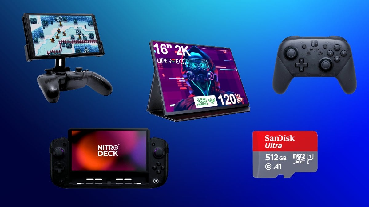 Gaming accessories on blue display background