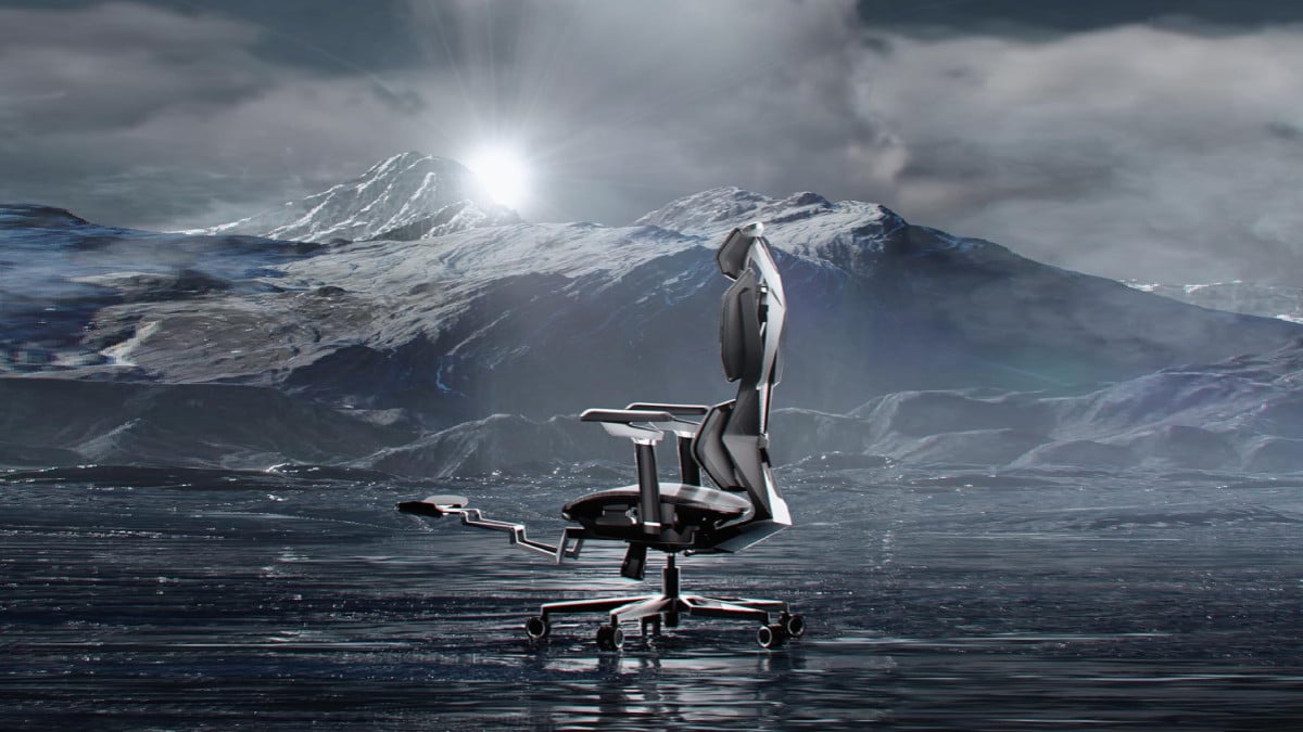 Gaming chair in snowy setting