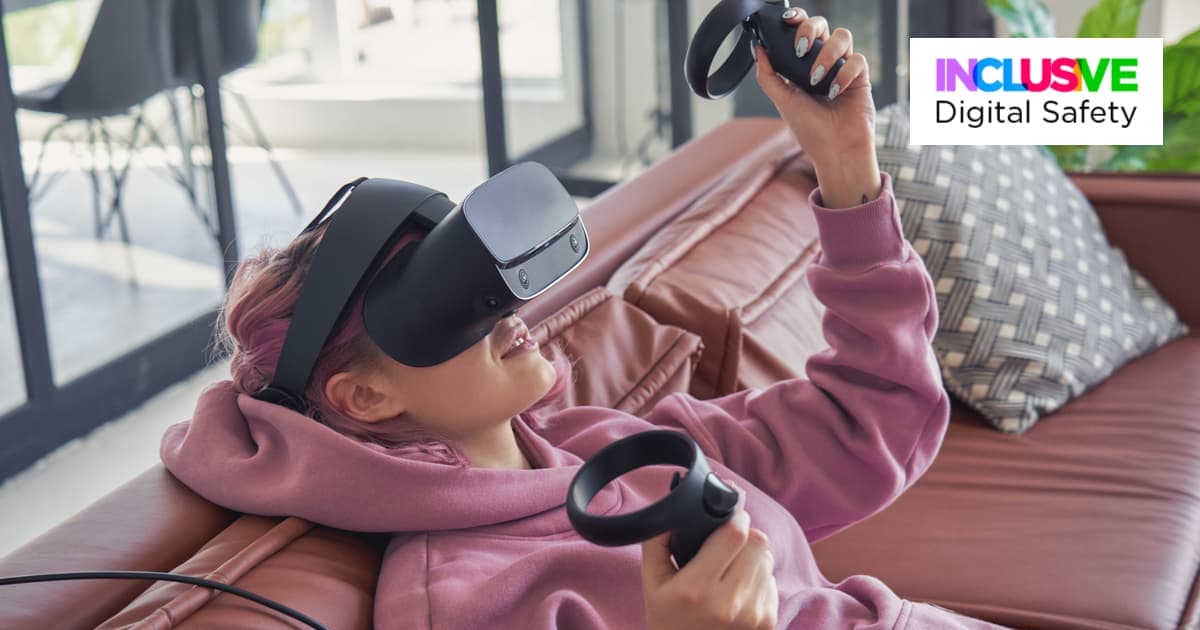 Child wearing VR headset gaming