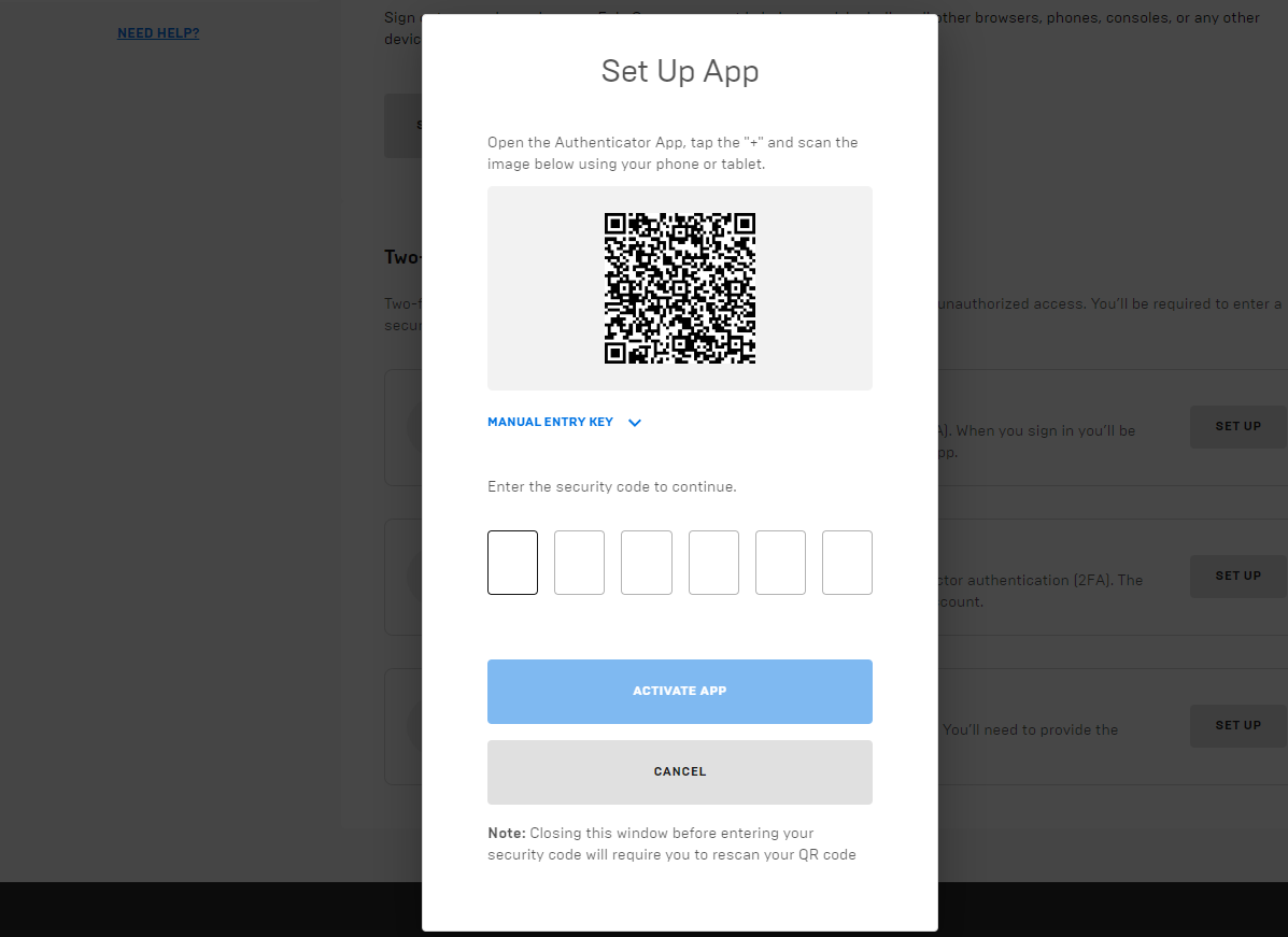 QR code for Authenticator setup