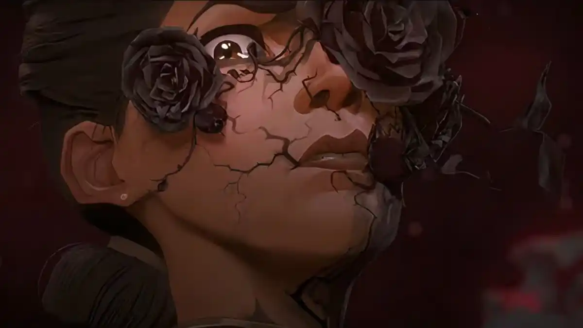 Cracked face with black roses