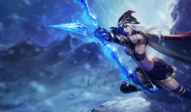 Ashe draws bow in snowy landscape