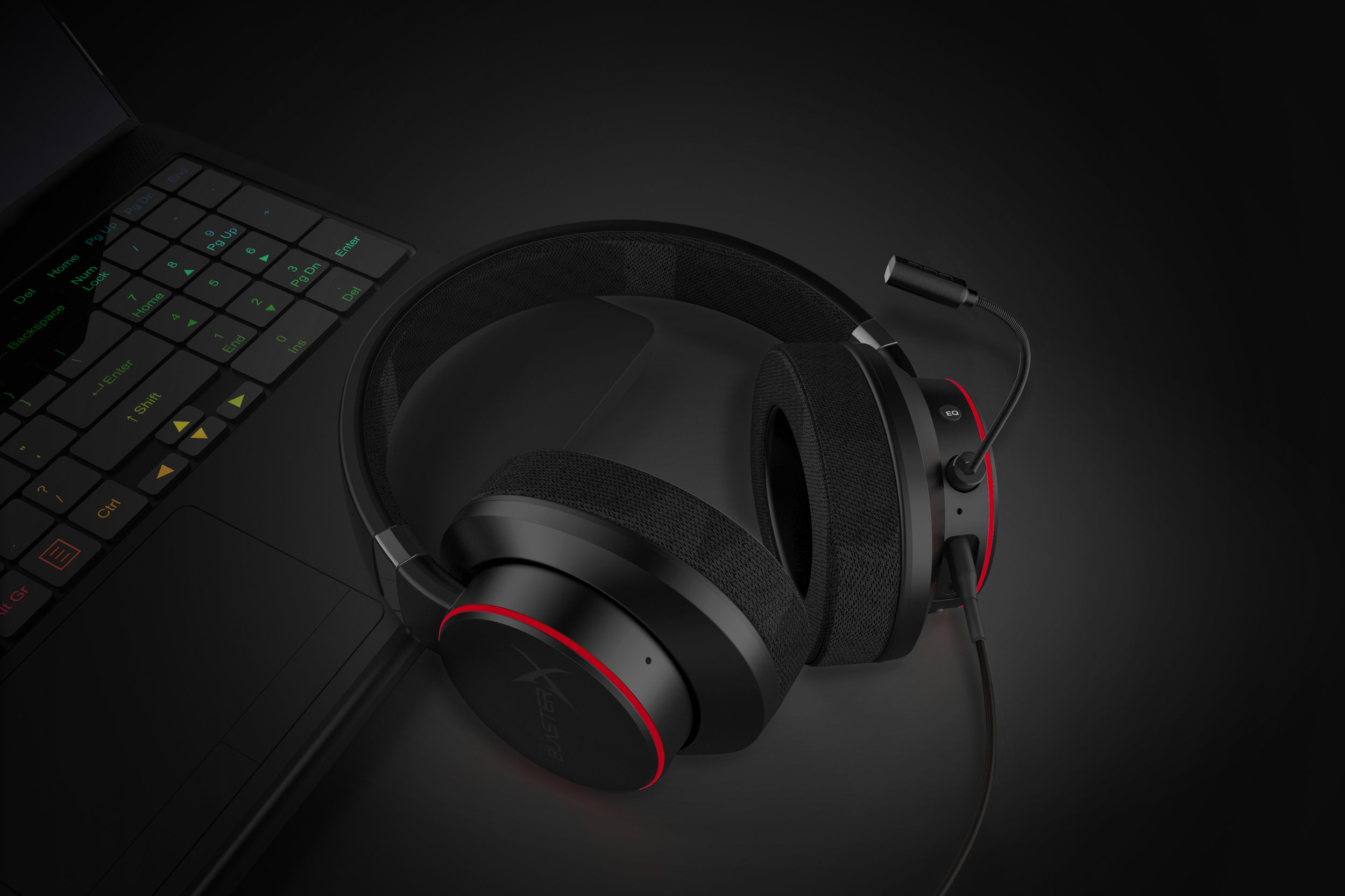 Black headphones on dark background