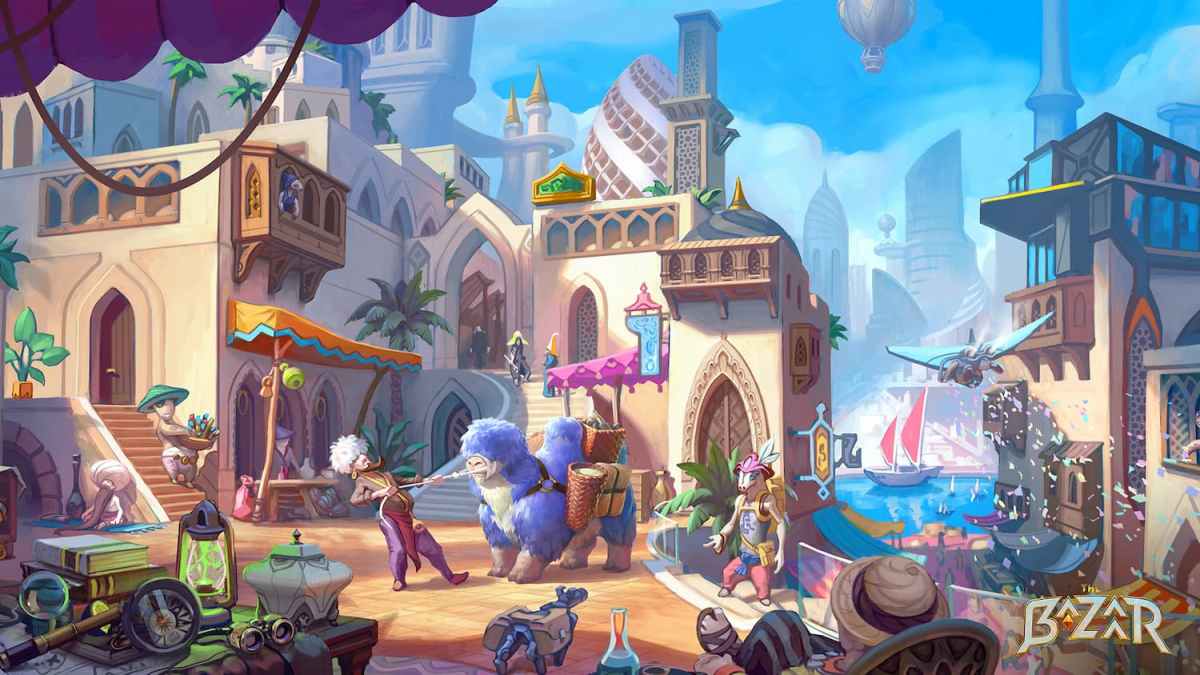 Colorful fantasy marketplace bazaar illustration