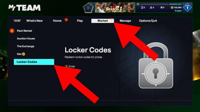 NBA 2K25 locker code redemption screen