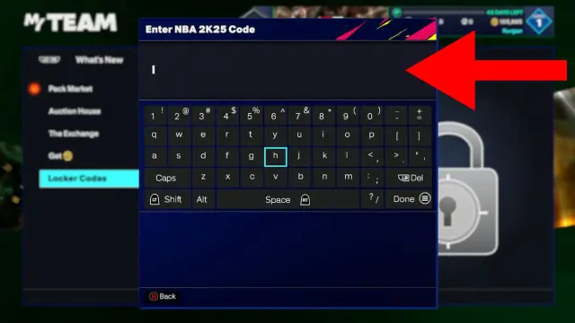 NBA 2K25 locker code input screen