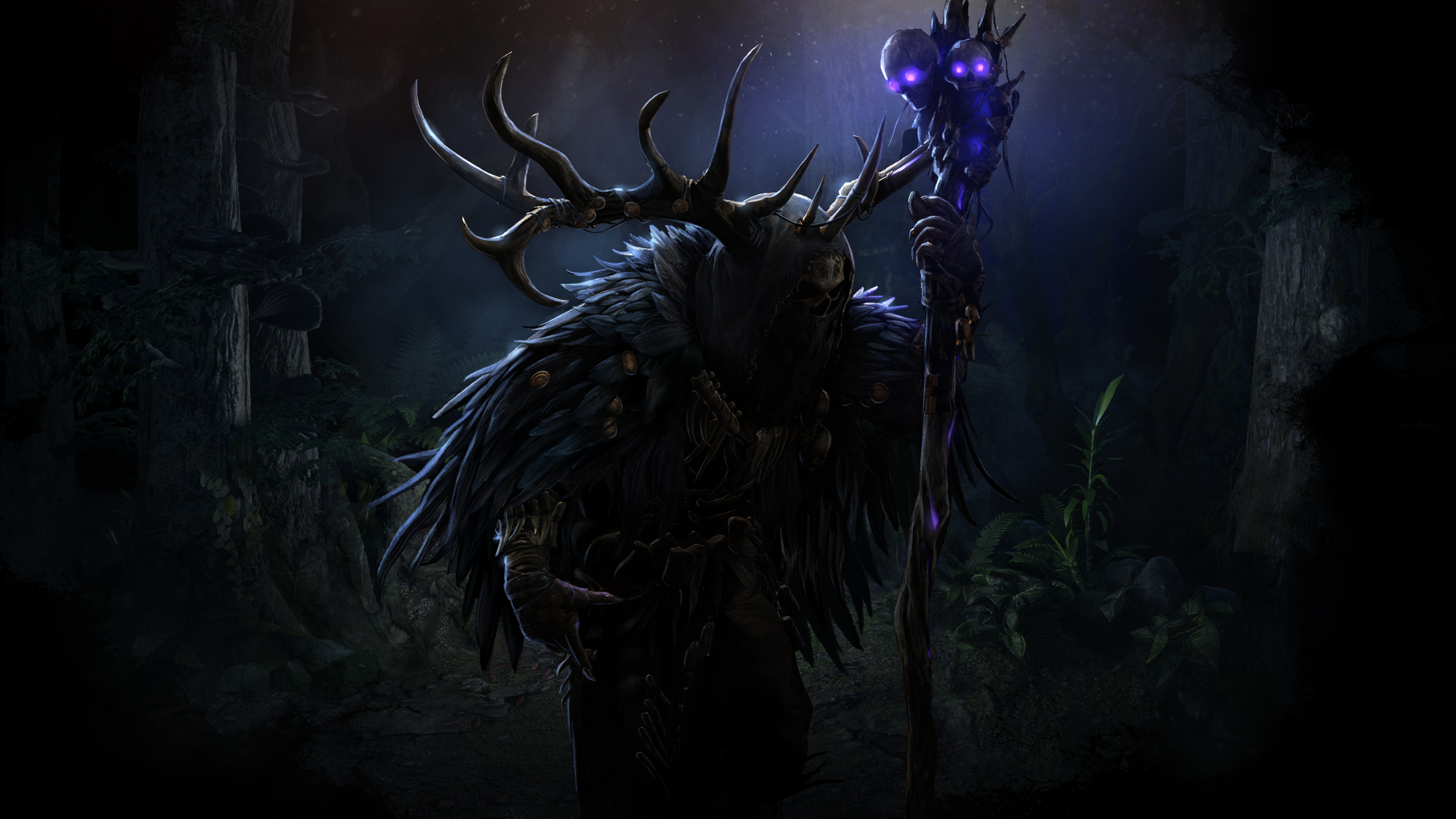 Glowing antlered creature in darkness