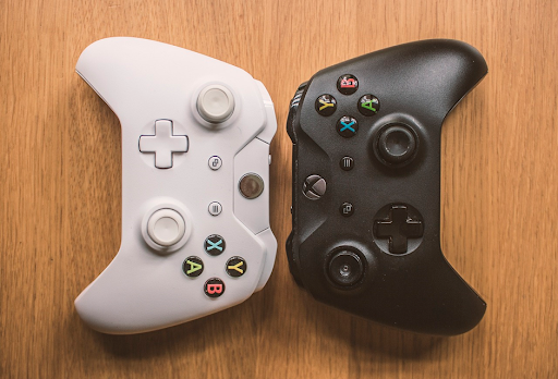 Xbox controllers in black and white