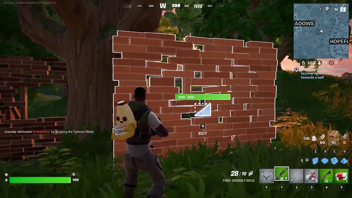 Man builds wall in Fortnite