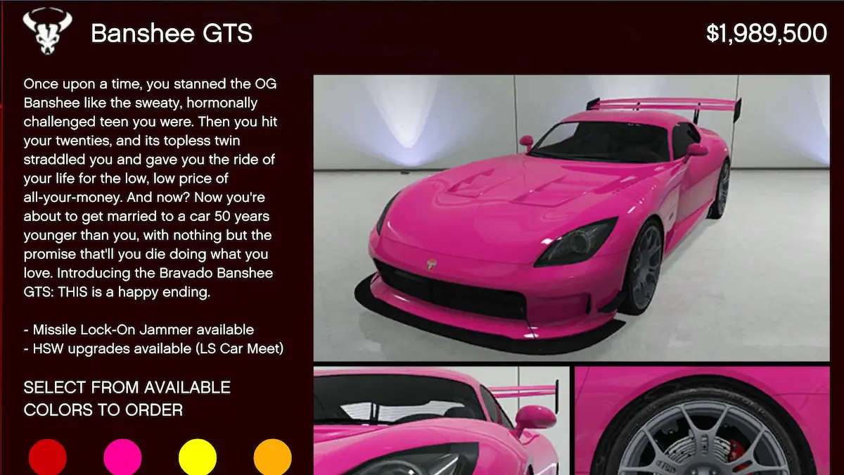 Pink Banshee GTS sports car