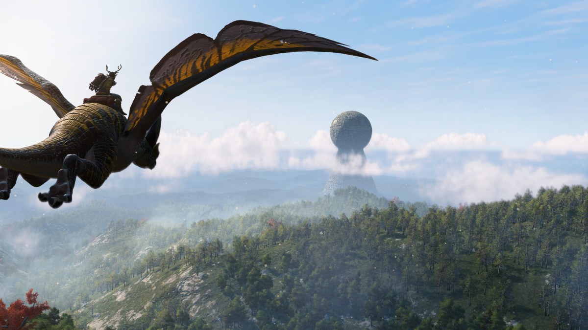 Dragon soaring above mountainous terrain