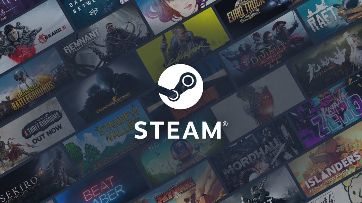 Steam logo on gaming background