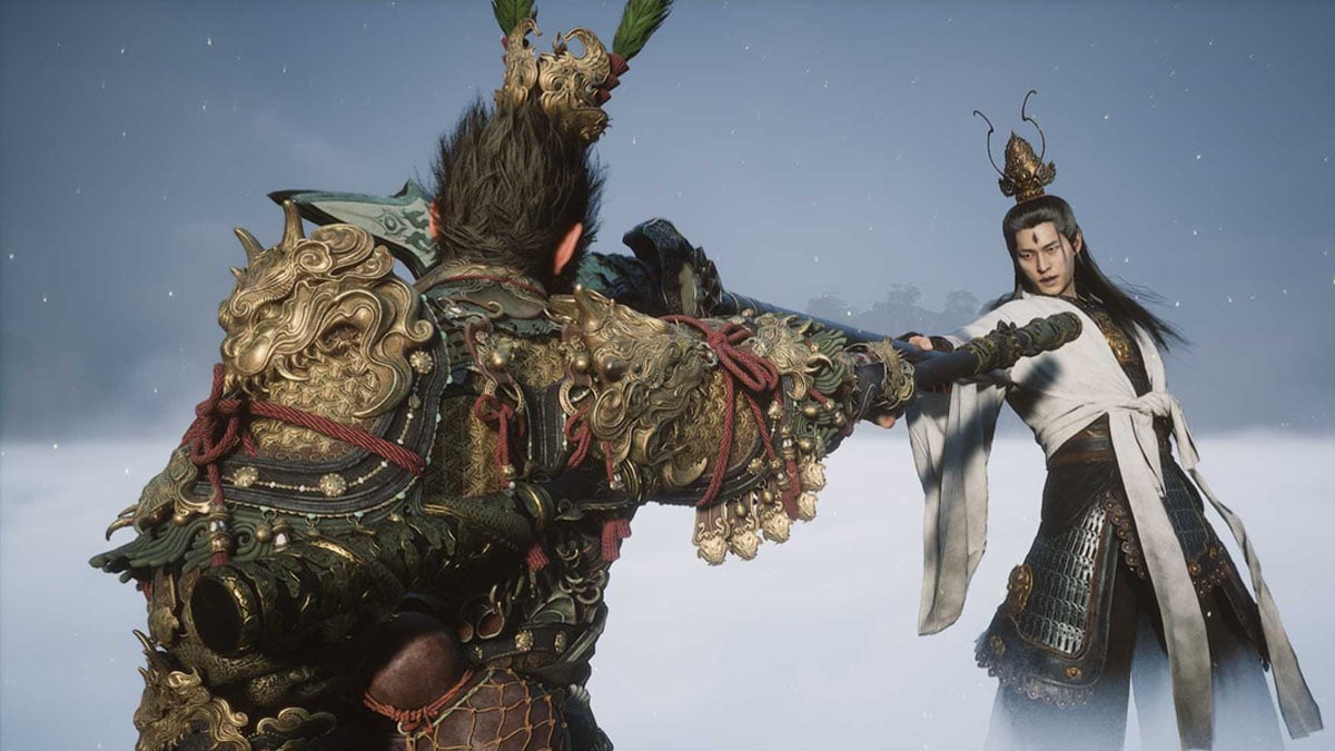 Wukong battles warrior in combat stance