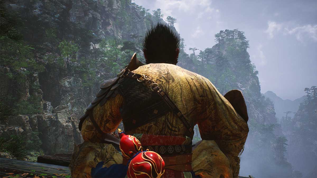 Monkey King meditating on mountain cliff