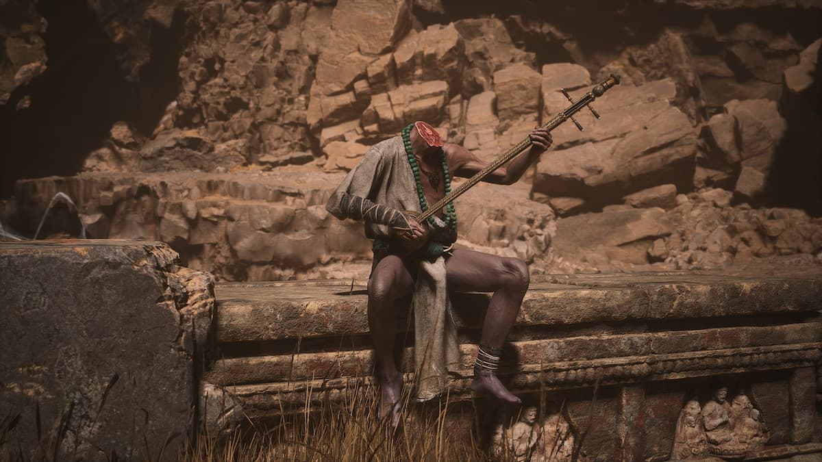 Man playing traditional Chinese instrument