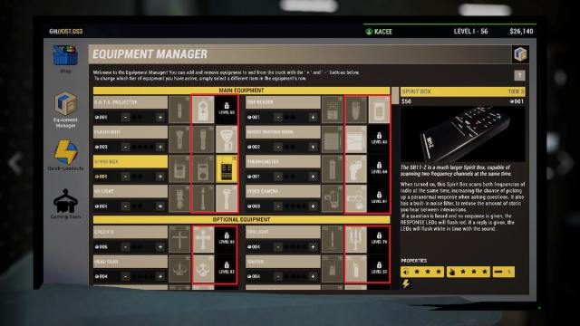 Phasmophobia inventory showing non-default equipment