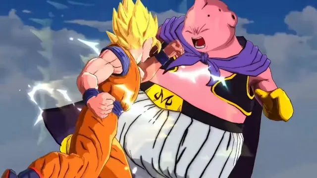 Goku battles Kid Buu in air