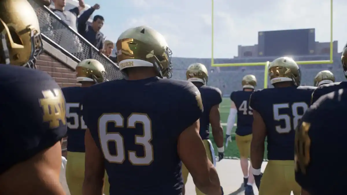 Notre Dame football team entering stadium