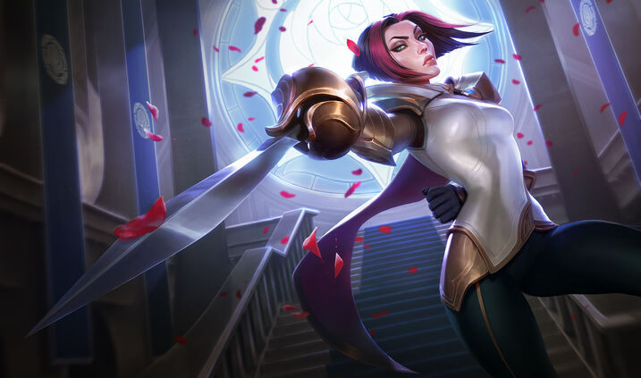 Fiora in red outfit and sword