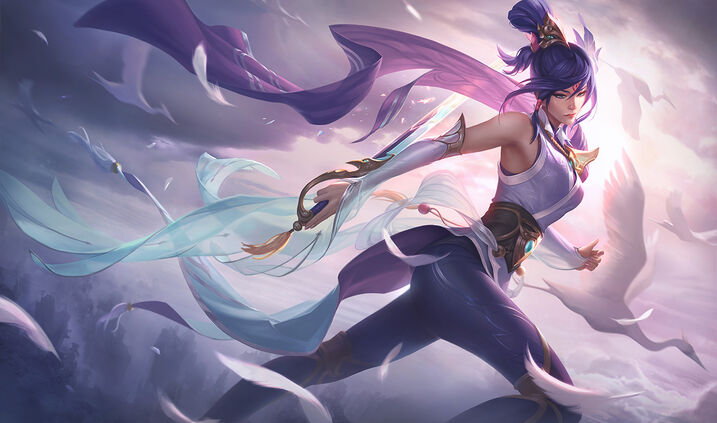 Fiora in ornate blue-white battle attire