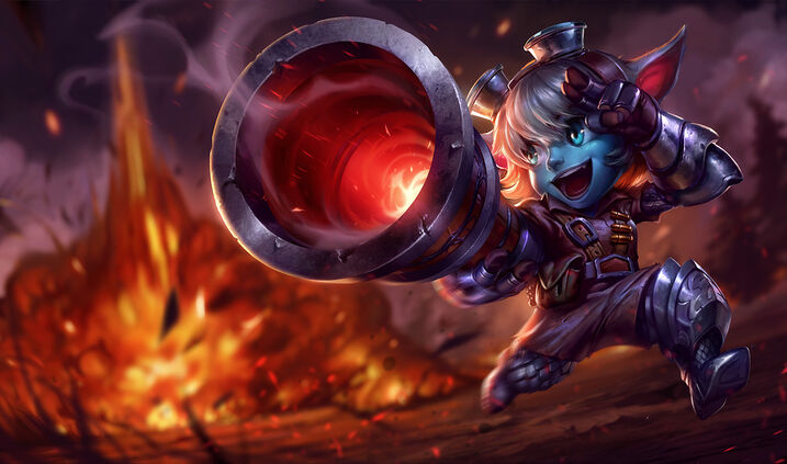 Blue yordle holding large cannon