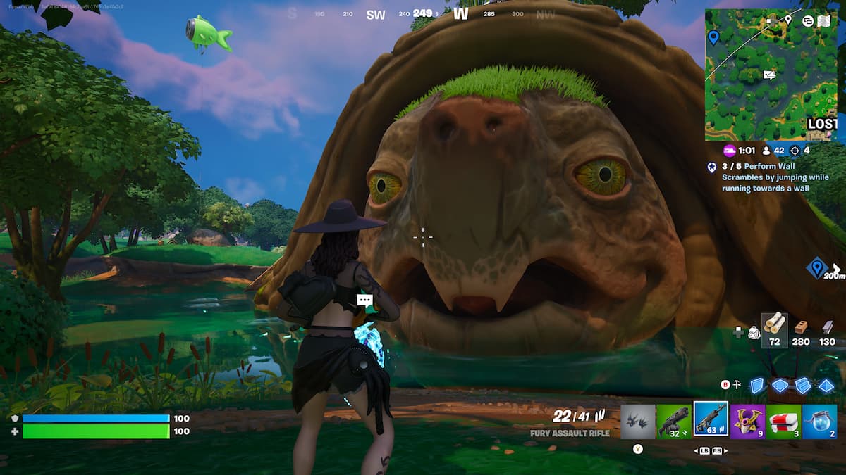 Giant turtle character in Fortnite