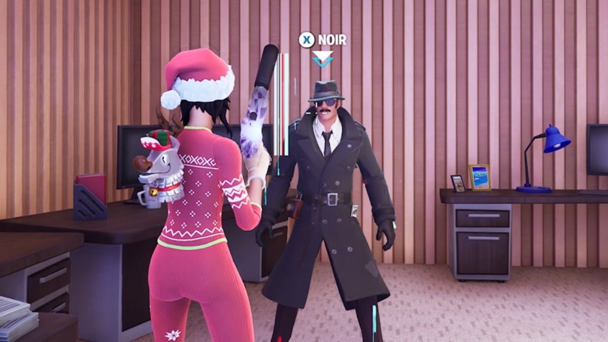 Fortnite characters pose in holiday scene