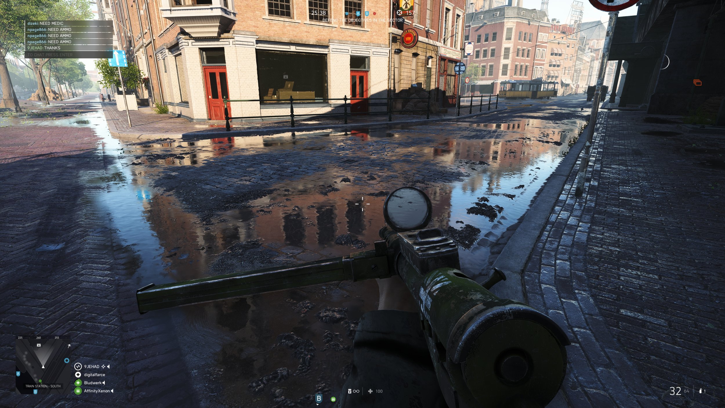 Muddy cobblestones through sniper scope view