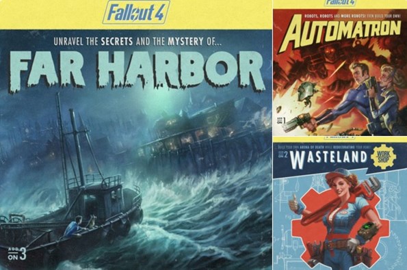 Three Fallout 4 DLC pack covers