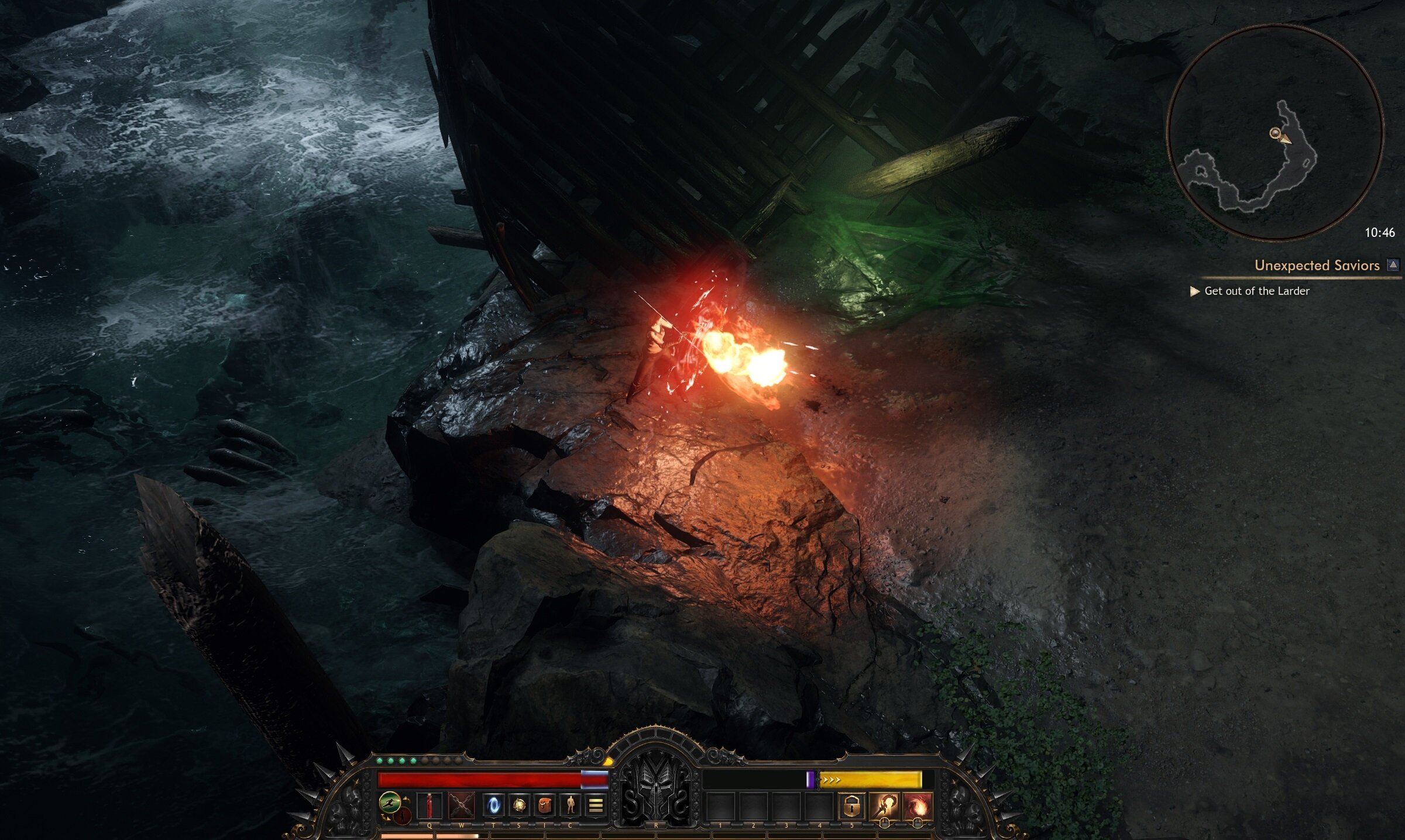 Screenshot of burning forest in game