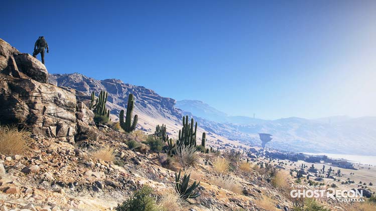 Barren desert with rocky mountains