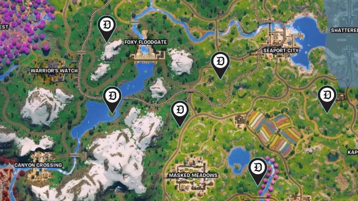 Fortnite map showing Sprite Shrine locations