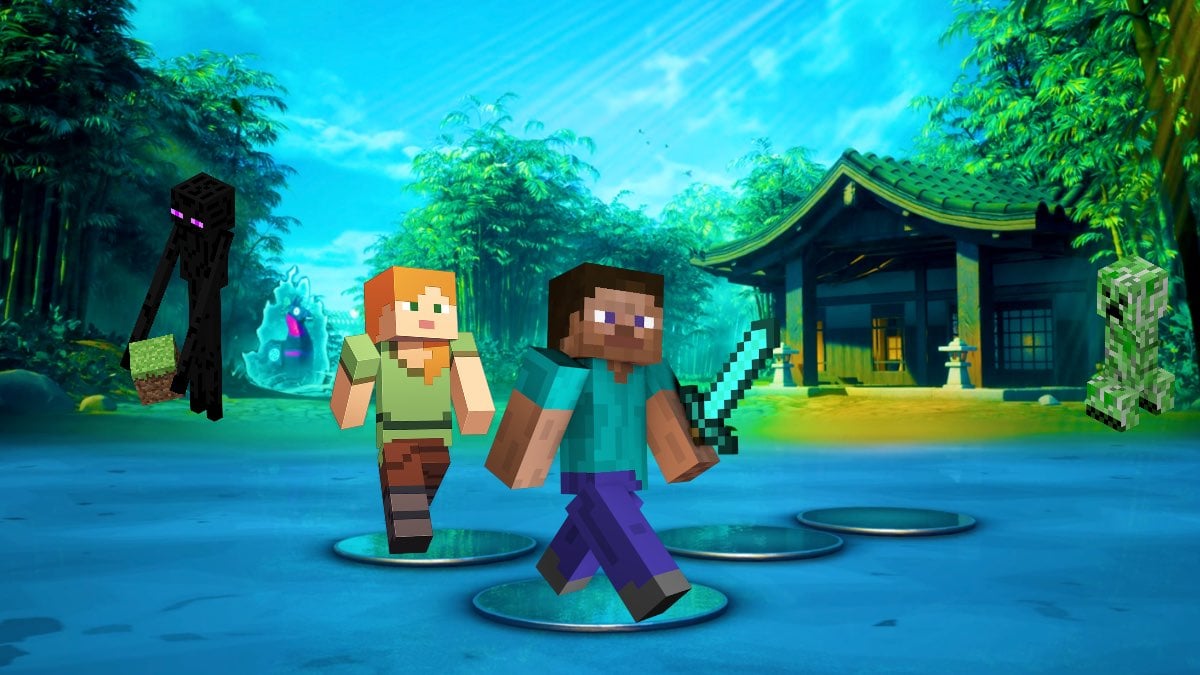 Minecraft x Fortnite crossover lobby scene