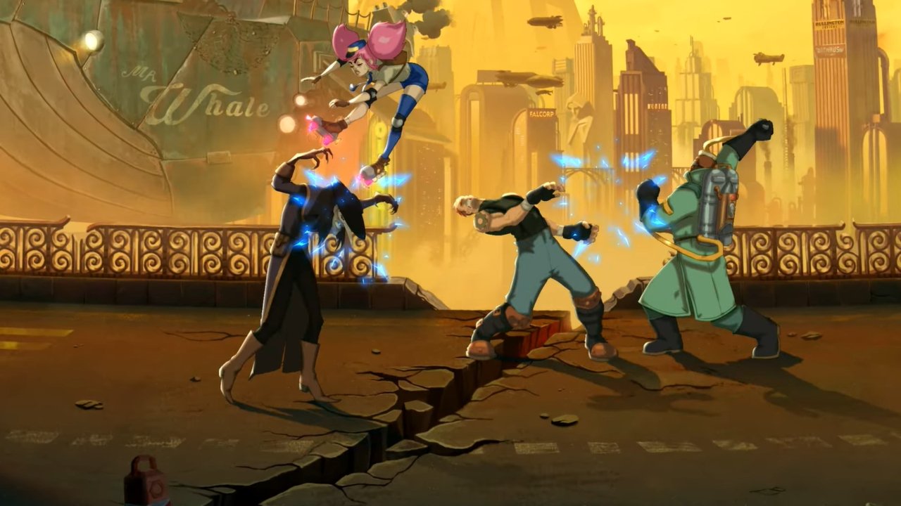 Two anime characters battle in city