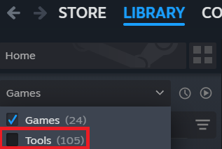 Steam tools menu dropdown view