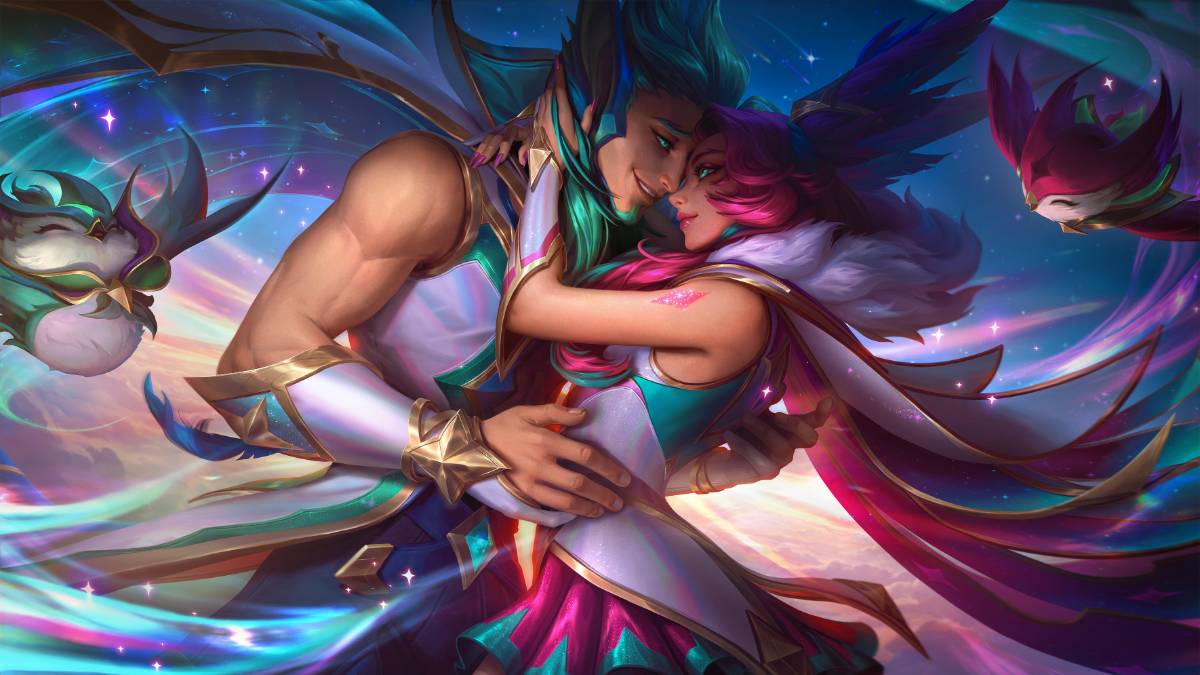 Star Guardian Xayah and Rakan embracing