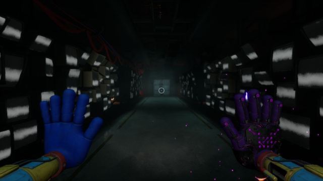 Dark hallway with glowing hands