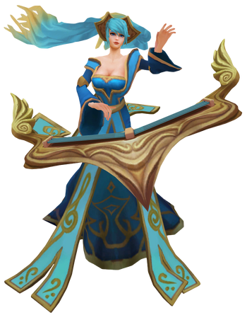 Sona with blue pigtails and instrument