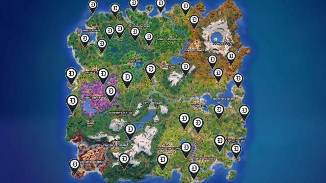 Fortnite map with marked landmarks