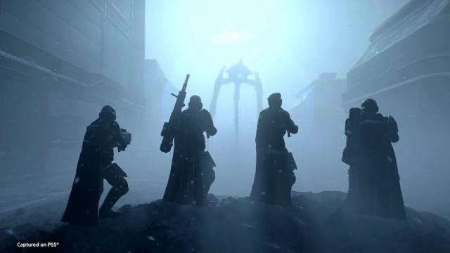 Soldiers fighting in misty urban environment