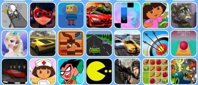 Mobile game app icons in grid