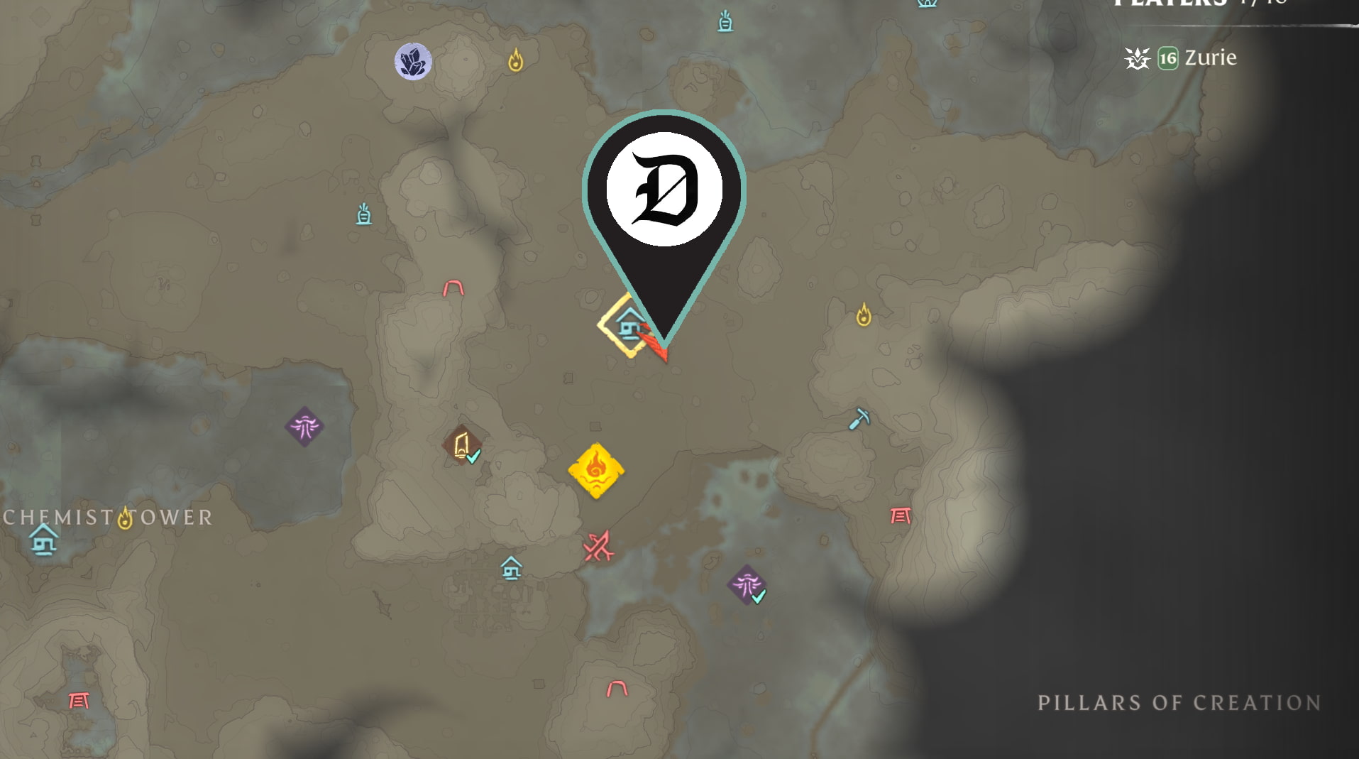 Location marker on game world map