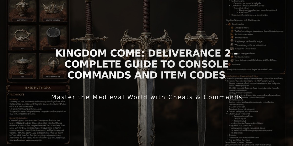 Kingdom Come: Deliverance 2 - Complete Guide to Console Commands and Item Codes