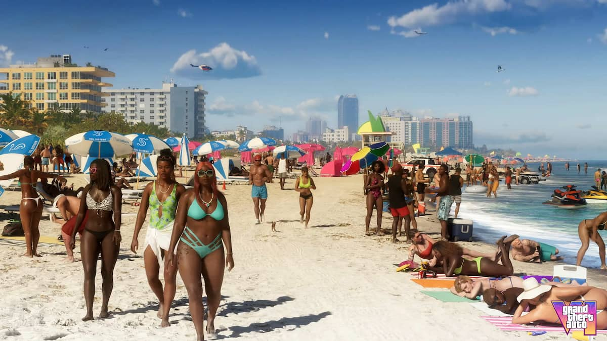 People walking on sunny beach