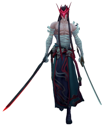 Yone, a masked warrior with katanas