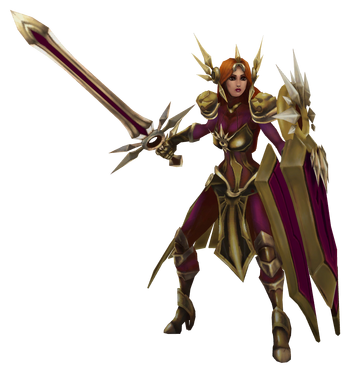 Leona standing with shield and sword