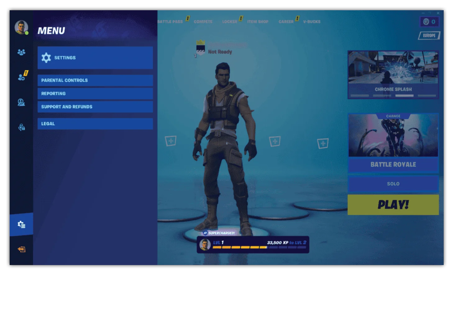 Fortnite parental controls menu screen